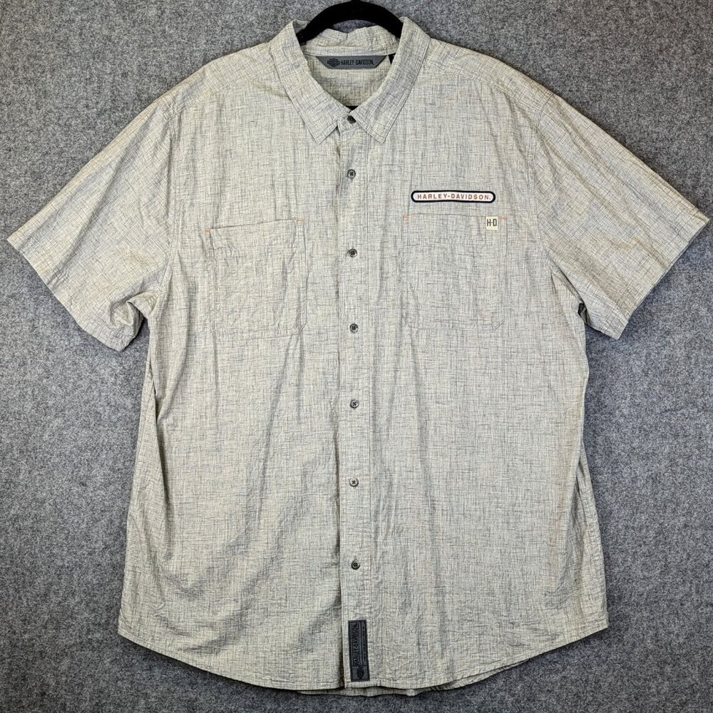 Harley Davidson Mens Shirt 2XL Slim Gray Short Sleeve Embroidered Logo